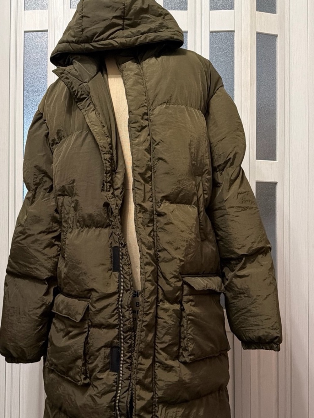 Men's Olive Hooded Puffer Coat - Insulated Winter Parka